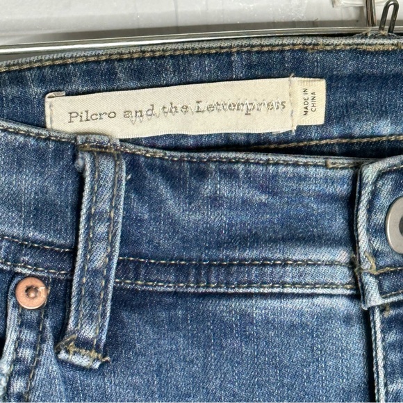 Pilcro and the Letterpress Cropped Jeans Womens Size 29 8 Slim Straight Jeweled - Picture 11 of 12